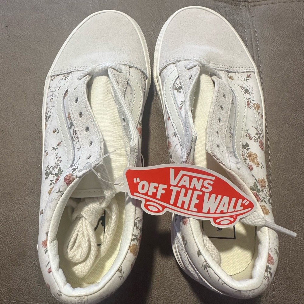 Vans Cream and Brown Floral Sneakers